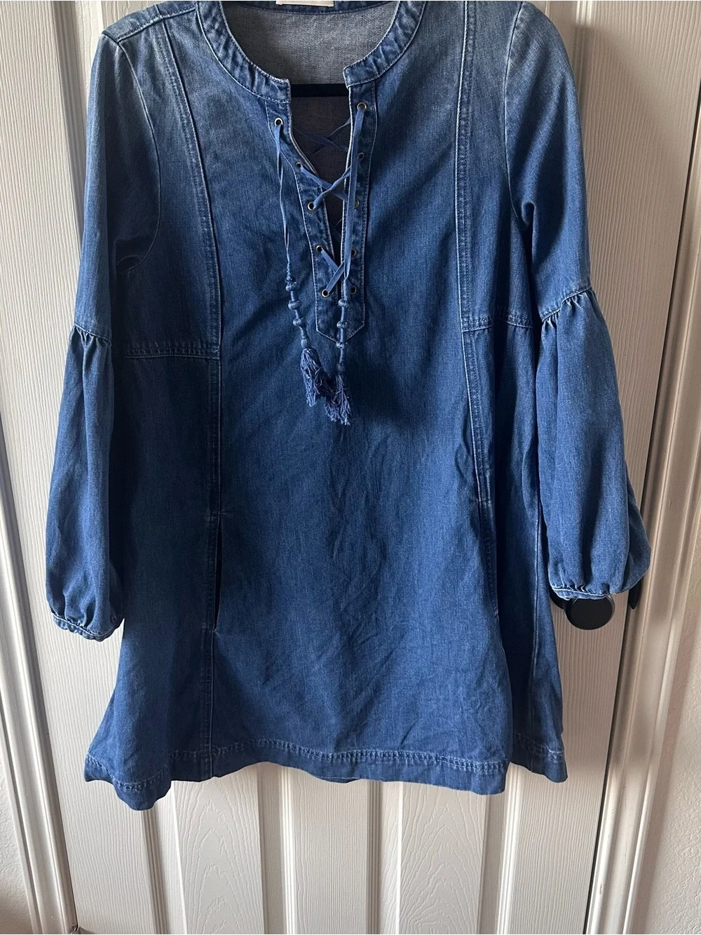 Ulla Johnson Deren Denim Peasant Mini Dress Size 4 - Picture 2 of 9